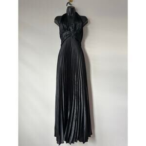 Vintage 90s Black Halter Pleated Maxi Dress | Formal | Size S